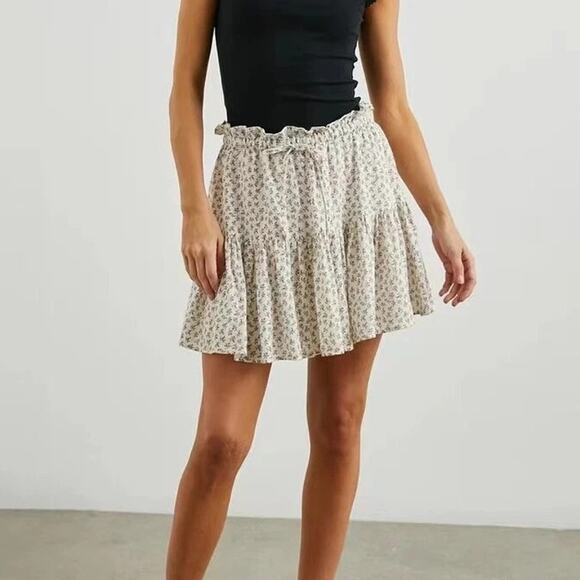 Rails Halsey Mini Skirt XS Bella Floral Tiered Linen Blend Paperbag Waist Tie - Picture 1 of 8